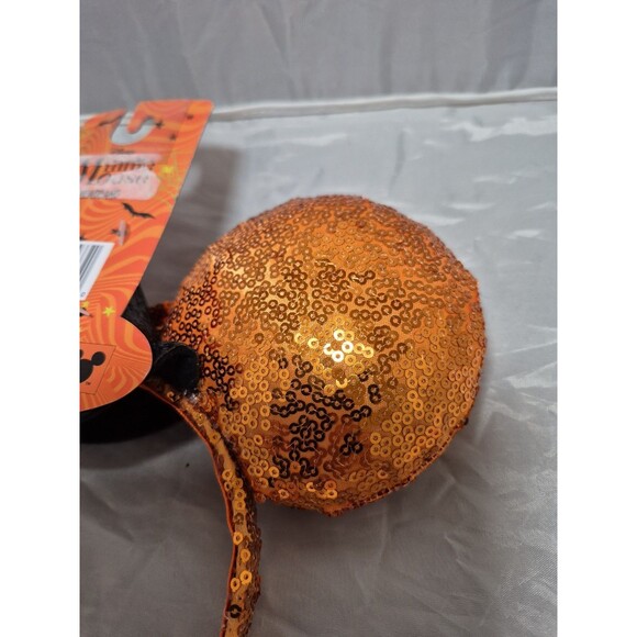 New Disney Minnie Mouse Ears Halloween Black Witch Hat Orange Sequin Headband - Picture 3 of 3